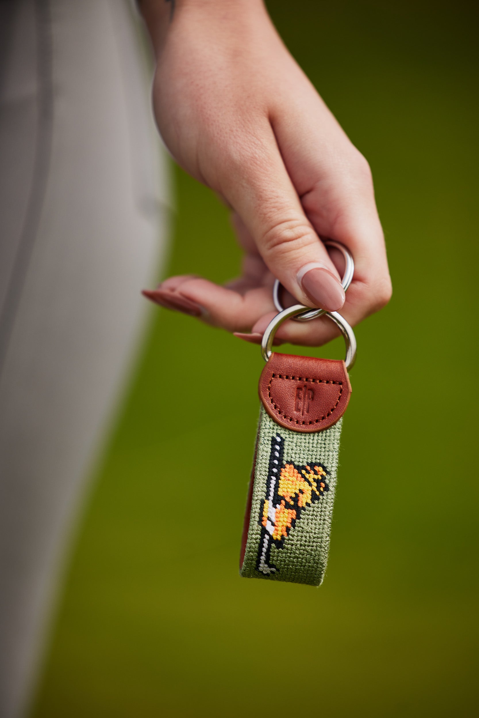 Needlepoint Stitched 7 Mile Beach Key Fob