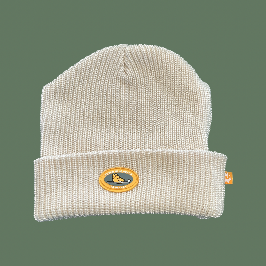 Merino thick knit beanie - Beige and Navy